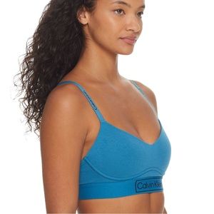 NWT Calvin Klein Small Blue Reimagined Heritage Lightly Lined Sports Bra $42